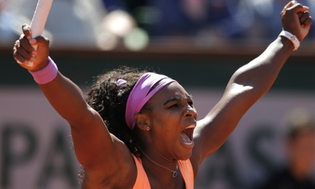 Serena Williams celebrates during her French Open final win over Lucie Safarova.