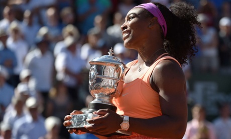 Serena Williams poses with the Coupe Suzanne Lenglen trophy after winning the Women’s Singles Final, her 20th Grand Slam title.