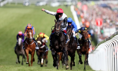 Frankie Dettori celebrates his victory on Golden Horn in the Derby.