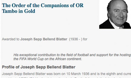 Sepp's award from South Africa