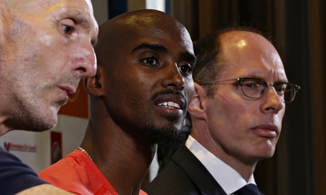 Mo Farah with Neil Black and Niels de Vos