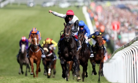 Frankie Dettori celebrates his victory on Golden Horn in the Derby.