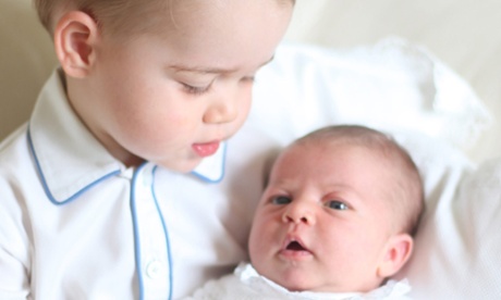 One of four pictures taken by Kate, Duchess of Cambridge, of baby Princess Charlotte being held by her brother, two-year-old Prince George. Photograph: Duchess of Cambridge/AP