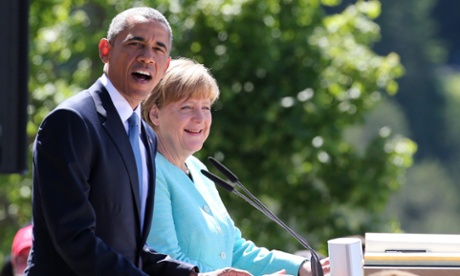 The German chancellor, Angela Merkel, with the US president, Barack Obama, in Kruen, Germany, on Sunday before the start of the G7 summit.
