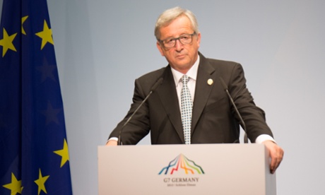 Jean-Claude Juncker speaks at the G7 summit in Germany on Sunday.