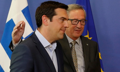 Jean-Claude Juncker, left, and Greek prime minister, Alexis Tsipras, prior to a meeting in Brussels on Wednesday.