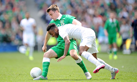 England's Raheem Sterling and the Republic of Ireland's Seamus Coleman