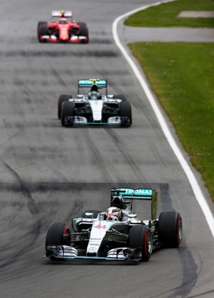 Hamilton leads Rosberg and Raikkonen.