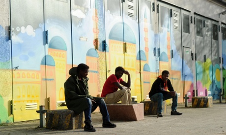 Refugees from Eritrea in the reception center for asylum seekers on the Bavaria Barracks (Bayernkaserne) in Munich, Germany,