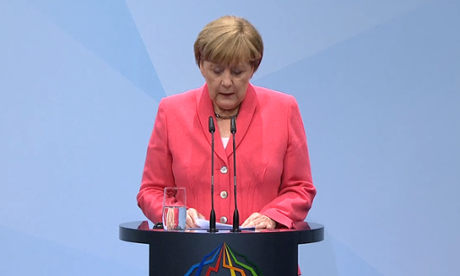 Angela Merkel speaking at her G7 press conference