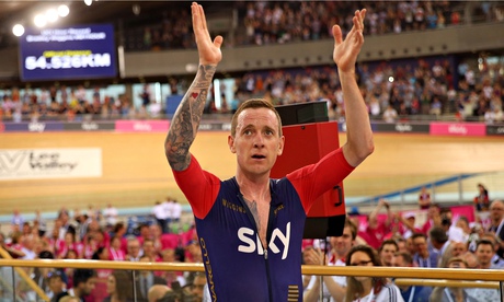 Bradley Wiggins celebrates his one hour world record