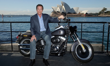 Arnold Schwarzenegger poses during a Terminator Genisys photocall in Australia.