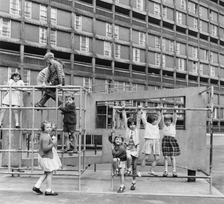 Hard-edged, knee-grazing terrain … a playground on the Park Hill estate in Sheffield in 1963.