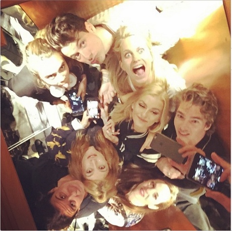 Group of friends in lift