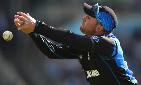 Oops. NZ captain Brendon McCullum drops a catch.