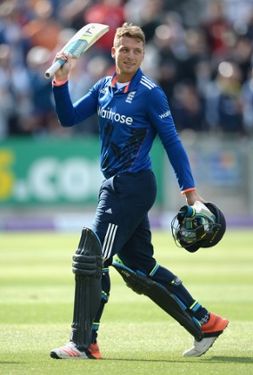 Jos Buttler leaves the field after his stupendous innings.