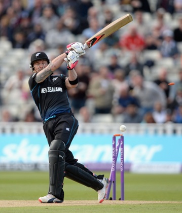 Brendon McCullum is bowled by Steven Finn.