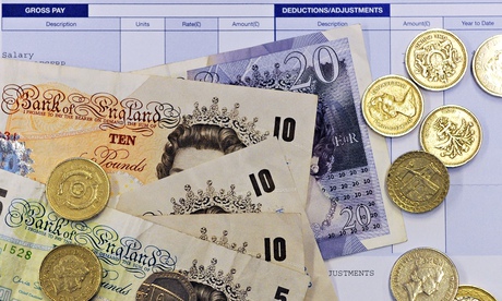 Notes and coins on a payslip