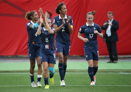 The French players Laura Georges, left, Jessica Houara, Wendie Renard and Gaetane Thiney, right, applaud the fans after the final whistle.