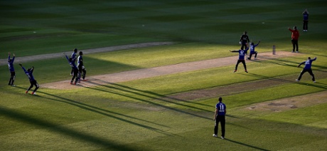 England's spin bowler Adil Rashid succesfully appeals for the wicket of New Zealand's batsman Matt Henry.
