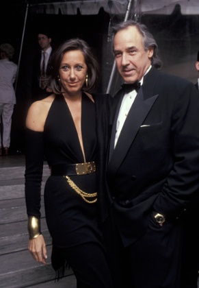 Donna Karan in her iconic cold shoulder dress