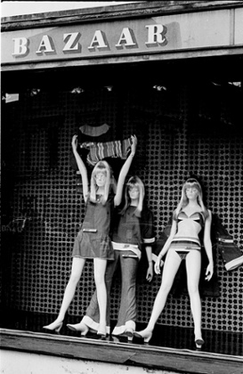 Mannequins in a shop window display in the boutique ‘Bazaar’ on the Kings Road, London, 1966.