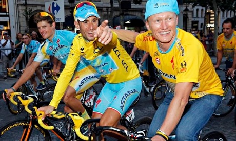 Astana team rider Nibali celebrates