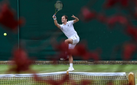 Richard Gasquet of France hits a shot during his match against Kenny De Schepper.