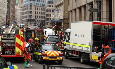 Emergency services at Aldgate station, on 7 July 2005