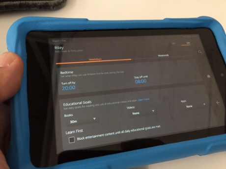 The parental controls enable you to set how much time your child spends using different content.