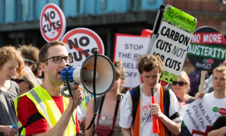 An anti-austerity protest in Bristol highlighting the impact the Conservative government’s austerity programme and cuts are having on the poor and disabled, on 8 July 2015.