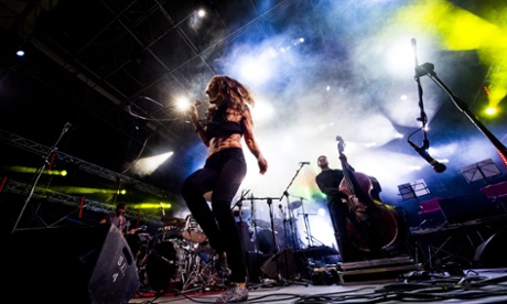 Marina Rei and Carmen Consoli perform at Eutropia festival, Rome, July 2015.