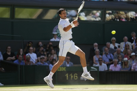 Novak Djokovic powers a return to Gasquet, who is yet to win a set against the world number one in a Grand Slam.