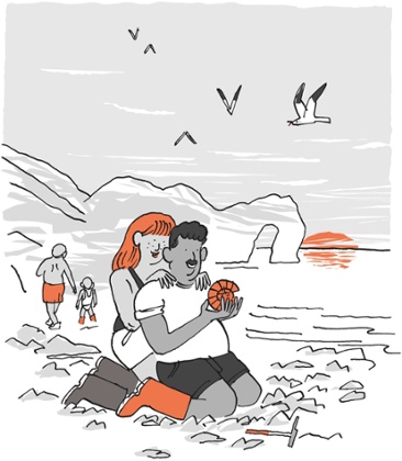 Illustration of fossil collecting by Gwendal Le Bec