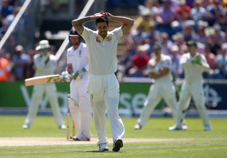 But he’s still not having any luck and looks a bit frustrated as he continues his wicketless spell.