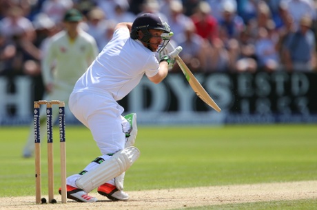 Ian Bell hits out to reach his half century.