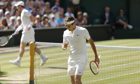 Roger Federer holds another service game. He has only been broken once and had four double faults in the tournament so far.