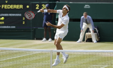 Roger Federer smashes and takes another service game.