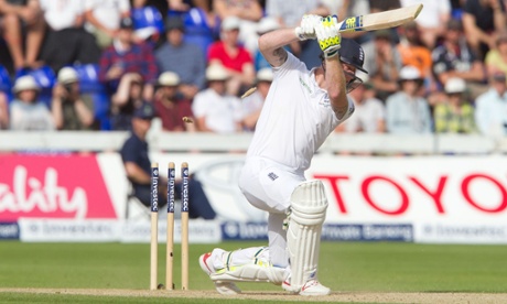 Ben Stokes is bowled by Mitchell Starc.