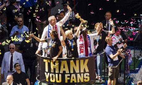 Megan Rapinoe of the US women’s national team with New York City mayor Bill de Blasio during the ticker-tape parade on Friday.