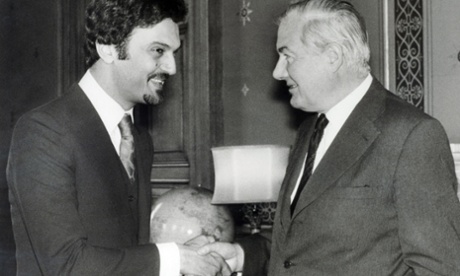 Prince Saud al-Faisal meeting Labour foreign secretary James Callaghan in London in 1975.