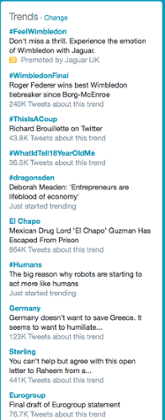 Twitter trends, Sunday night, July 12 2015
