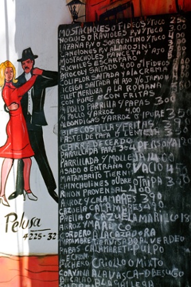 Menu outside La Maroma steak house in Buenos Aires.