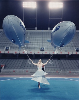 The goddess with two Goodyear blimps.