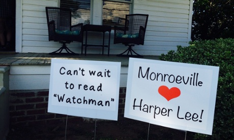 Placards outside the Ol’ Curiosities & Book Shoppe just off the town square where a party is going to be held at midnight tonight to mark the arrival of the new novel.