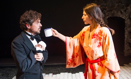 Richard Atwill as George and Cassandra Tomaz as Jane in Lesere at Jermyn Street theatre, London.
