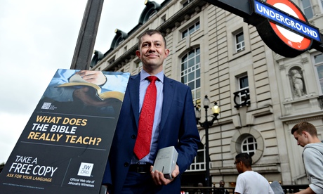 Jehovah’s Witness Simon Darling outside Piccadilly tube stati