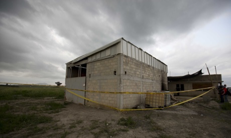 Yellow police tape surrounds the construction site where El Chapo's escape tunnel came to the surface.