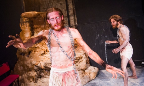 Jake Curran as St Pior and Jordan Mallory-Skinner as St Eusebius in Noonday Demons at the King's Head theatre, London.