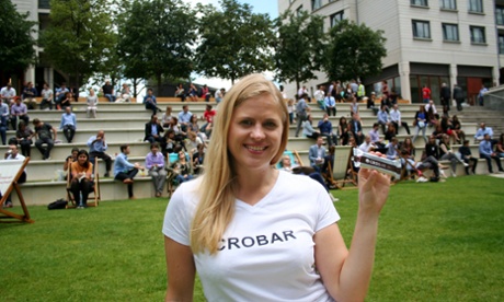 Christine Spliid with a Crobar - a natural-energy bar which contains flour made from crickets.